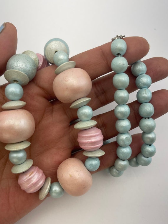 Vintage Pastel Colored Dyed Wooden Beaded Bead Ne… - image 9