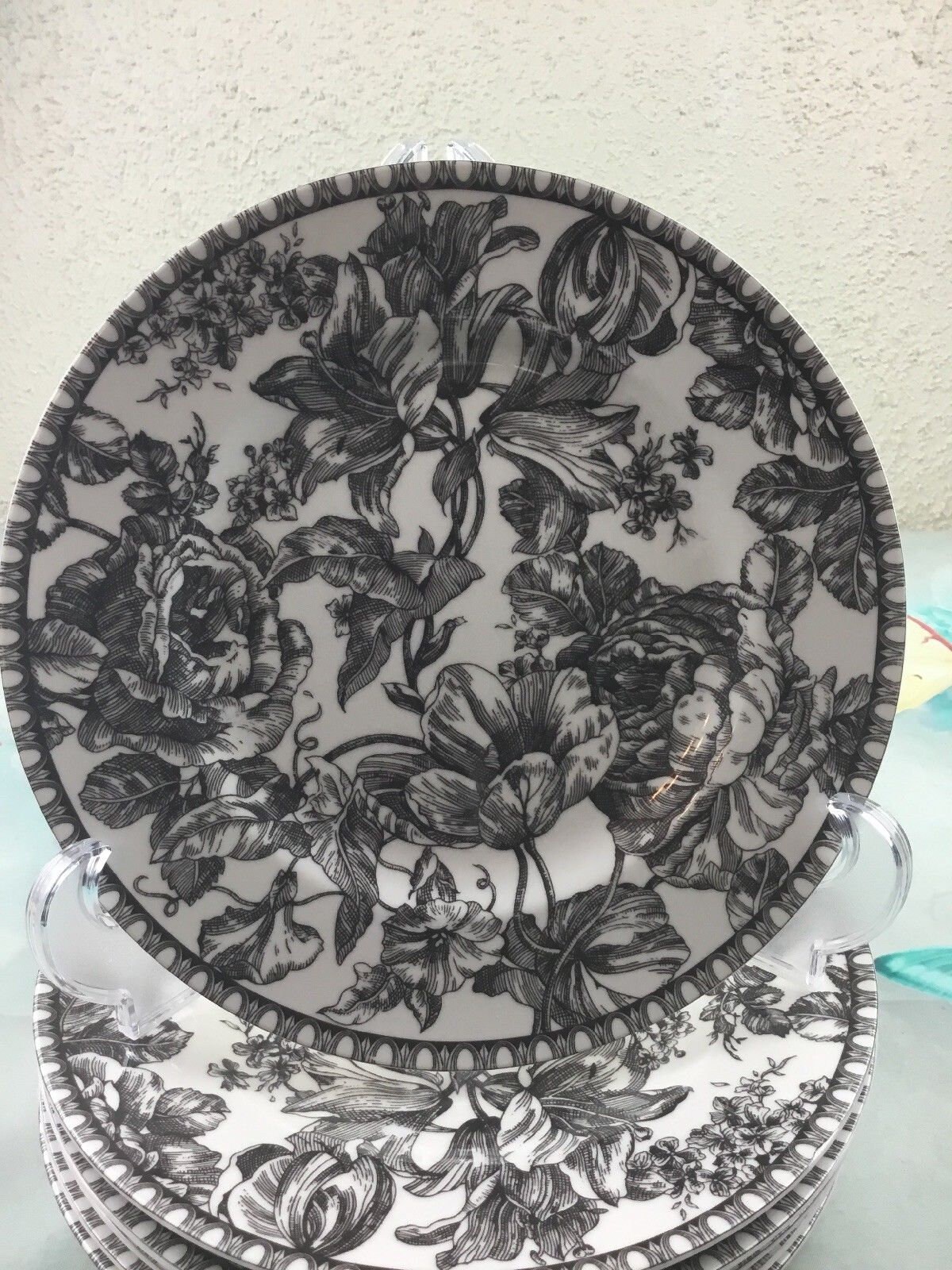 222 Fifth Toile BLACK DINNER PLATE 10 5/8 Floral Etsy