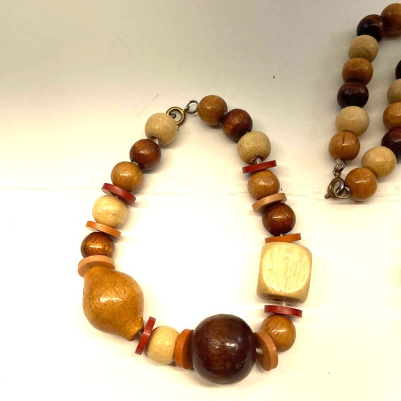 Vintage Natural Wood Beaded Wood Bead Necklace an… - image 6