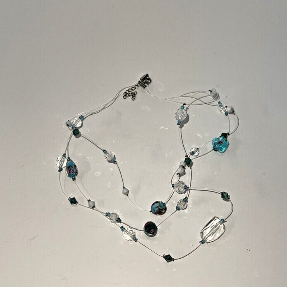 Vintage Wire Necklace Art Glass Multi Strand Floa… - image 10