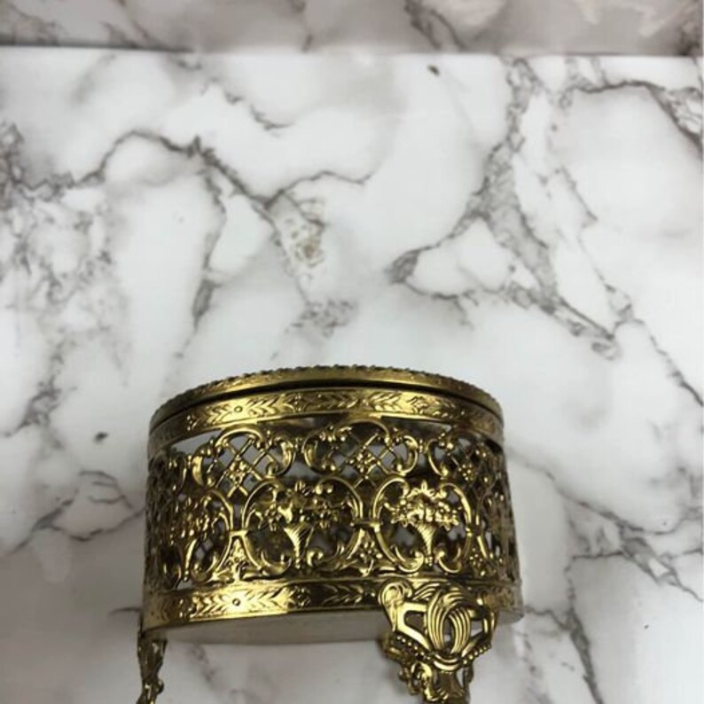 Vintage Gold Tone Metal Trinket Butterfly Glass Top Approx 4 inches tall and wide