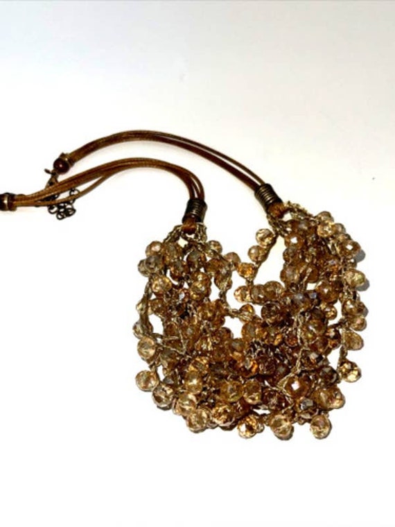 Vintage Necklace Multi Strand Leather Cord Cluste… - image 2