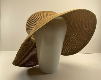 Vintage Women Straw Sun Hat Beige Tan Hat Beach Wear Vacation .