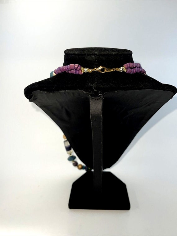 Vintage Necklace Painted Purple Tan Wood Ethnic A… - image 5