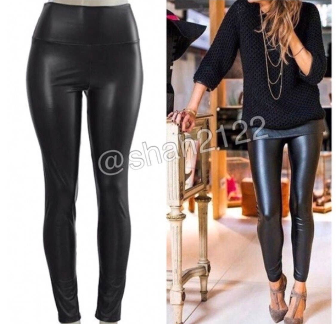 Black Faux Leather Leggings High Waisted Fleece Lined S,M,L,XL 