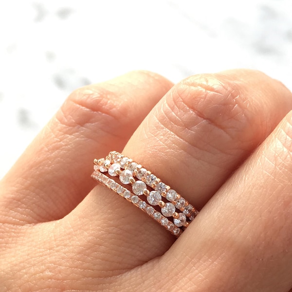 Ring Set Rosegold. Silber Ring Set. Stapelbare Ringe aus Sterling Silber. Gold Eternity Ringe . Komplettes Eternity Ring Set.