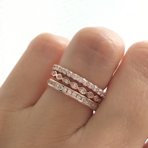Rose Gold Stacking Bands. Marquise Ring Set. Fine Cz Vintage Ring. Rose Gold Wedding Rings. Art Deco Ring Set. Eternity Ring Set. Luxury Box
