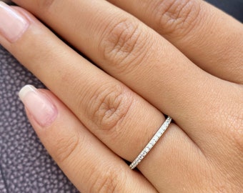 1mm Sterling Silver Half Eternity Band. Delicate Wedding Band. Silver Wedding Ring. High Quality Diamond Simulant Wedding Band.