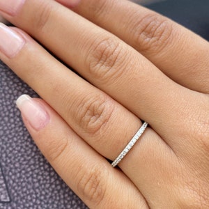 1mm Sterling Silver Half Eternity Band. Delicate Wedding Band. Silver Wedding Ring. High Quality Diamond Simulant Wedding Band.