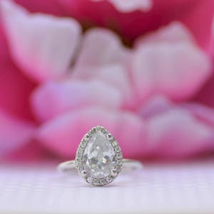 Sterling Silver Pear Halo Ring. Classic Pear Engagement Ring. Teardrop High Quality Cz Diamond Ring. Wedding Ring. Top Quality Cz Ring. image 4