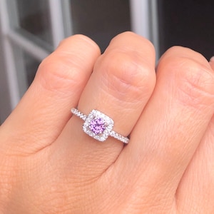 Amethyst Ring. Sterling Silver Delicate Amethyst Ring. Gemstone Ring. February Birthstone Ring. Round Cut Ring. Promise Ring. Sizes 4-10. image 1