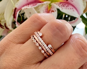 Rose Gold Wedding Ring Set. Wedding Bands. Stackable Rings. Open Wedding Band. Cuff Ring. Half Eternity Band. Open Gap Wedding Band.