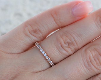 Full Eternity Ring. Diamond Simulant Eternity Band. Rose Gold Wedding Ring. 2MM Wedding Band. Silver Stacking Rings. Anniversary Ring.