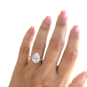 Pear Shaped Engagement Ring. Sterling Silver High Quality Wedding Ring. Teardrop Ring. Promise Ring. 2.5 Ctw Classic Pear Cut Halo Ring.