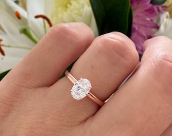 Classic Oval Engagement Ring. Hidden Halo Engagement Ring. Rose Gold Solitaire Ring. 1 Ct Oval Wedding Ring. Promise Ring. Anniversary Gift.