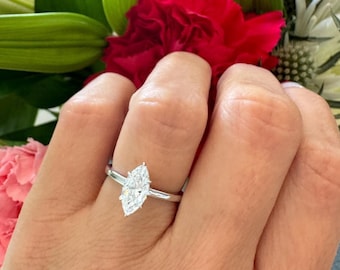 Sterling Silver Marquise Ring. Solitaire Ring. 1 Ct Marquise Cut Engagement Ring. 6 Prong Marquise Wedding Ring. Promise Ring. Delicate Ring