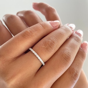 Delicate Half Eternity Band. 1mm Wedding Band. Diamond Simulant Eternity Band. Sterling Silver Wedding Ring. Thin Eternity Band. Silver Band