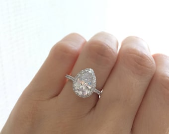 2.5 ctw Classic Pear Cut Halo Engagement Ring. Wedding Ring. Teardrop Ring. Fine Quality Pear Shaped Ring, Packed In A Luxury Gift Box.