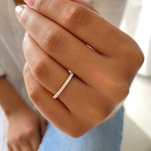 2mm Half Eternity Wedding Band. Sterling Silver Eternity Ring. Diamond Simulant Wedding Ring. Classic Wedding Band. Stackable Ring.