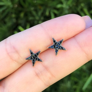 Star Earrings. Star Stud Earrings. Black CZ Earrings.  Black Cz Studs. Star Studs. Rose Gold Heart Earrings. Black Cz Star Star Earrings.