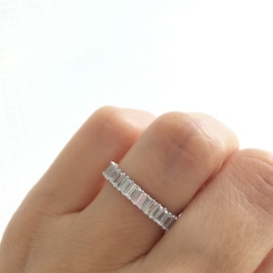 Sterling Silver 4mm Baguette Cz Band. Engagement Band. Sterling Silver Rhodium Plated Baguette Ring. Luxury Gift Box. Free Shipping.