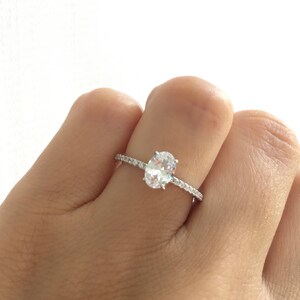 Oval Engagement Ring. Oval Accented Solitaire Ring. High Quality Sterling Silver Engagement Ring. Silver Rhodium Plated Wedding Ring.