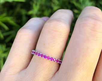 Ruby Ring. Ruby Eternity Band. Sterling Silver Eternity Ring. Stackable Ring. Gemstone Ring. July Birthstone Ring. Eternity Band. Sizes 2-12