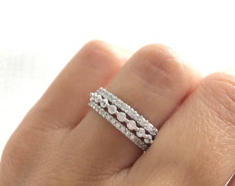 Sterling Silver Stacking Ring Set. Eternity Ring Set. Sterling Silver Stacking Rings. Silver Eternity Rings. Full Eternity Ring Set.