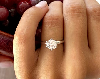 Carats Prongs Engagement Sterling Silver Solitaire - Main Image