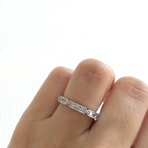 Beautiful Sterling Silver Vintage Wedding Band. Wedding Ring. Antique Wedding Ring. Fine Quality Cz Art Deco Ring. Silver Art Deco Band.