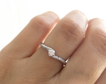 Sterling Silver Solitaire Ring. 3mm Center Stone Solitaire Ring. Delicate Engagement Ring. Packed In a Luxury Gift Box. Blank Note Card.