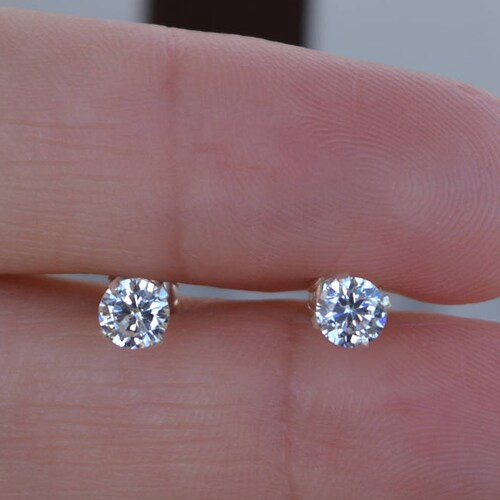 High Quality 4mm Cz Stud Earrings. Sterling Silver Round Stud Etsy
