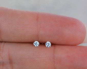 High Quality Cz Stud Earrings. Tiny Stud Earrings. Sterling Silver Nickel Free Dainty Earrings. Small Post Earrings. 2.5MM Stud Earrings.