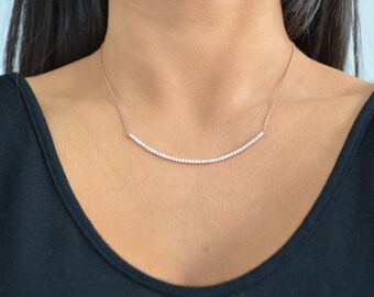 Cubic Necklace \u2022 Stylish Sparkling Zirconia Curved Bar Necklace \u2022 Handmade \u2022 Dainty Necklace \u2022 Bridesmaid Love Gift Birthday Graduation