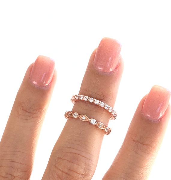 4.50 Ctw Wedding Ring Set. Rose Gold Wedding Rings. Radiant Cut