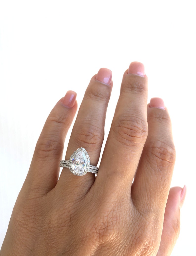 Wedding Ring Set. Pear Shaped Ring Set. Sterling Silver Bridal Etsy