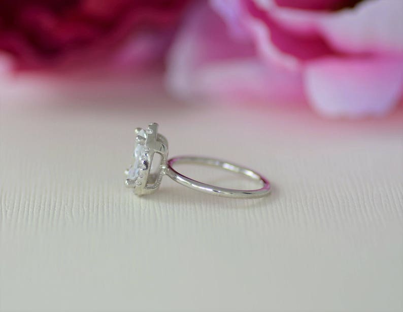 Sterling Silver Pear Halo Ring. Classic Pear Engagement Ring. Teardrop High Quality Cz Diamond Ring. Wedding Ring. Top Quality Cz Ring. image 3