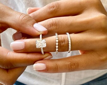 Princess Cut Stackable Ring - 925 Sterling Silver Eternity Band With Cubic Zirconia