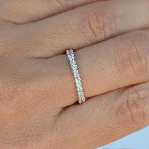 Diamond simulant eternity band ring. Sterling silver top quality 2mm eternity band ring. Stacking ring. Silver band ring.