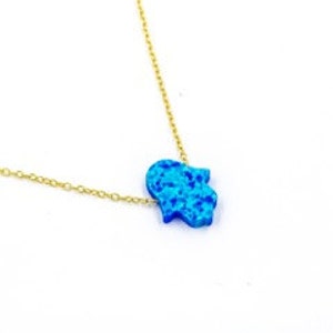 Sterling silver blue opal hamsa necklace. Turkish necklace. Silver gold plated blue opal hamsa necklace. White opal fatima necklace. image 4