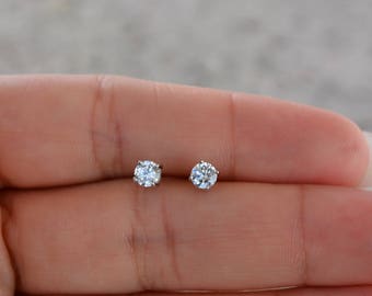 Sterling Silver Premium Quality Cz Stud Earrings. 4MM Round Cz Stud Earring. Classic Round Cz Studs. Small Stud Earrings.