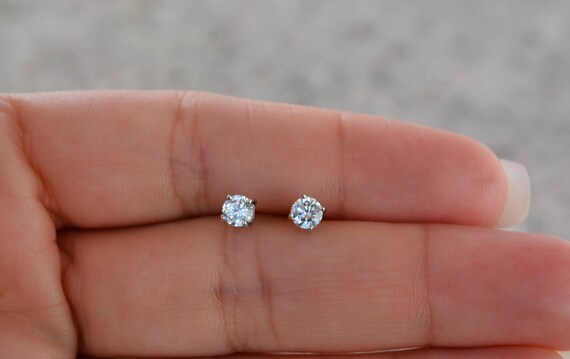 4mm Sterling Silver Round Cut CZ Earring Studs