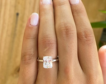 2 ct Sterling Silver Radiant Cut Engagement Ring. Diamond Simulant. Wedding Ring. Classic Solitaire Ring. Promise Ring. Anniversary Ring.