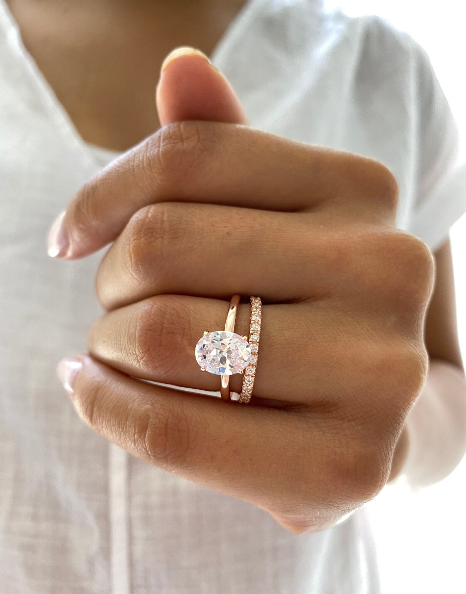 2 Carats Rose Gold Oval Ring. Wedding Ring Set. Rose Gold Ring Etsy