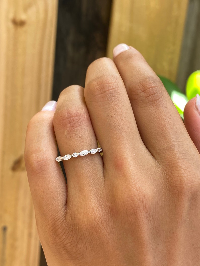 Silver Wedding Ring Marquise Ring Round and Marquise Band Art Deco Vintage Wedding Band Half Eternity Stackable Band Eternity Band Ring