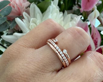 Wedding Bands. Three Wedding Rings. Rose Gold Ring Set. Stackable Rings. Open Gap Ring. Half Eternity Band. Classic Plain Wedding Band.