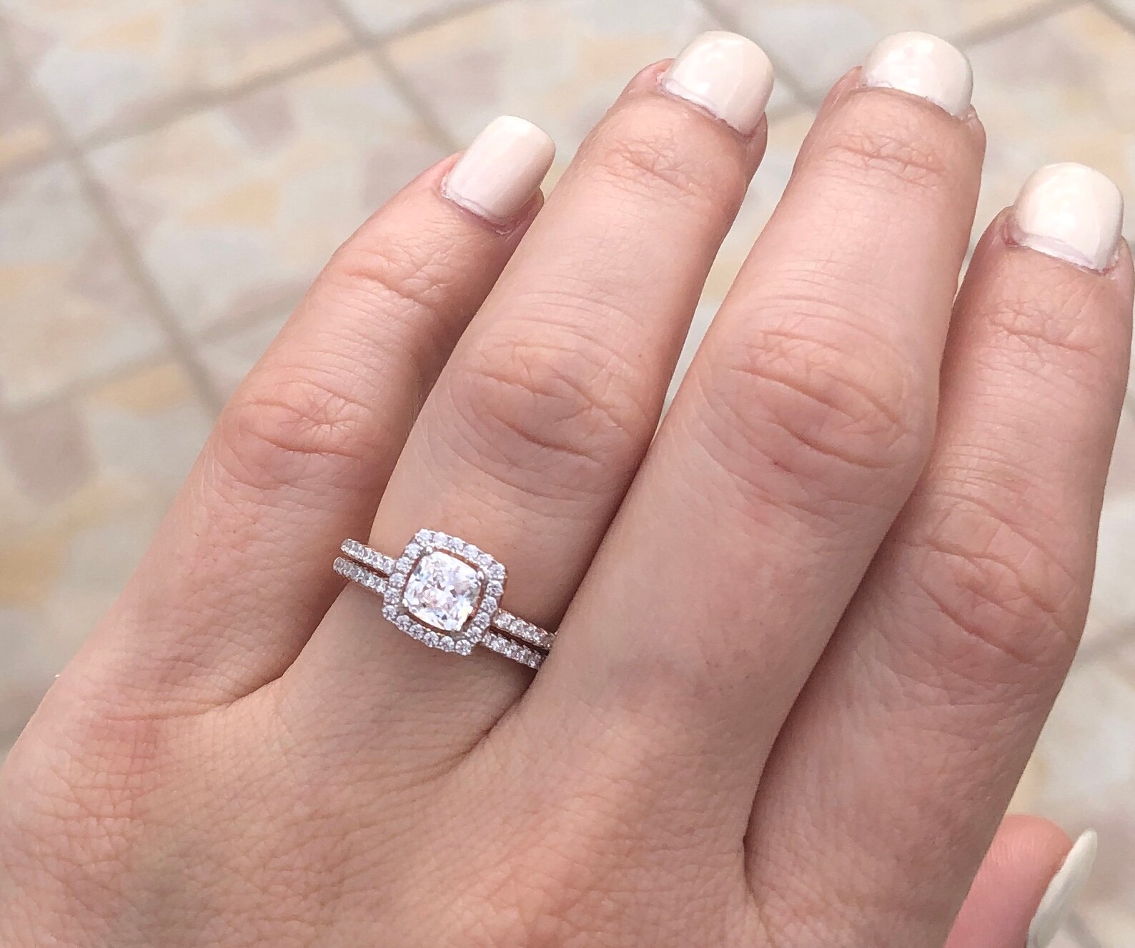 Rose Gold Cushion Cut Ring Set. Rose Gold Ring Set. Wedding Etsy