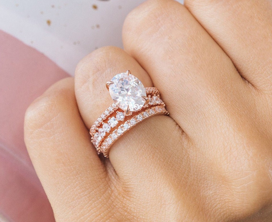 Rose Gold Oval Engagement Ring. Diamond Simulant 6.25 ctw Etsy