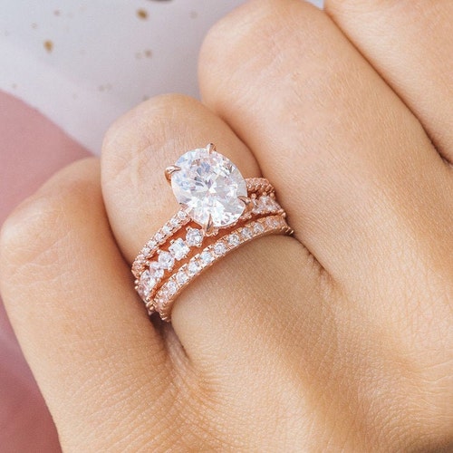 Oval Engagement Ring. Rose Gold Wedding Rings. High Quality Etsy