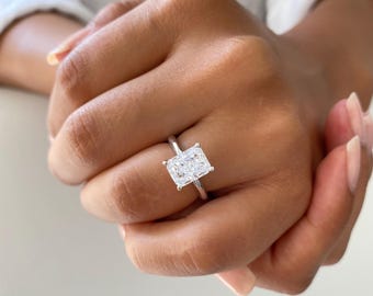 3 Ct Sterling Silver Radiant Cut Engagement Ring. Diamond Simulant. Wedding Ring. Classic Solitaire Ring. Promise Ring. Anniversary Ring.